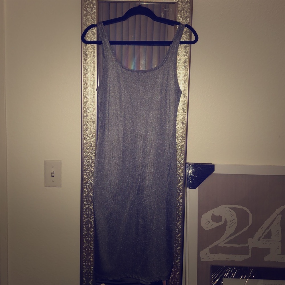 Zara Metallic Silver-Gray Midi Dress - M